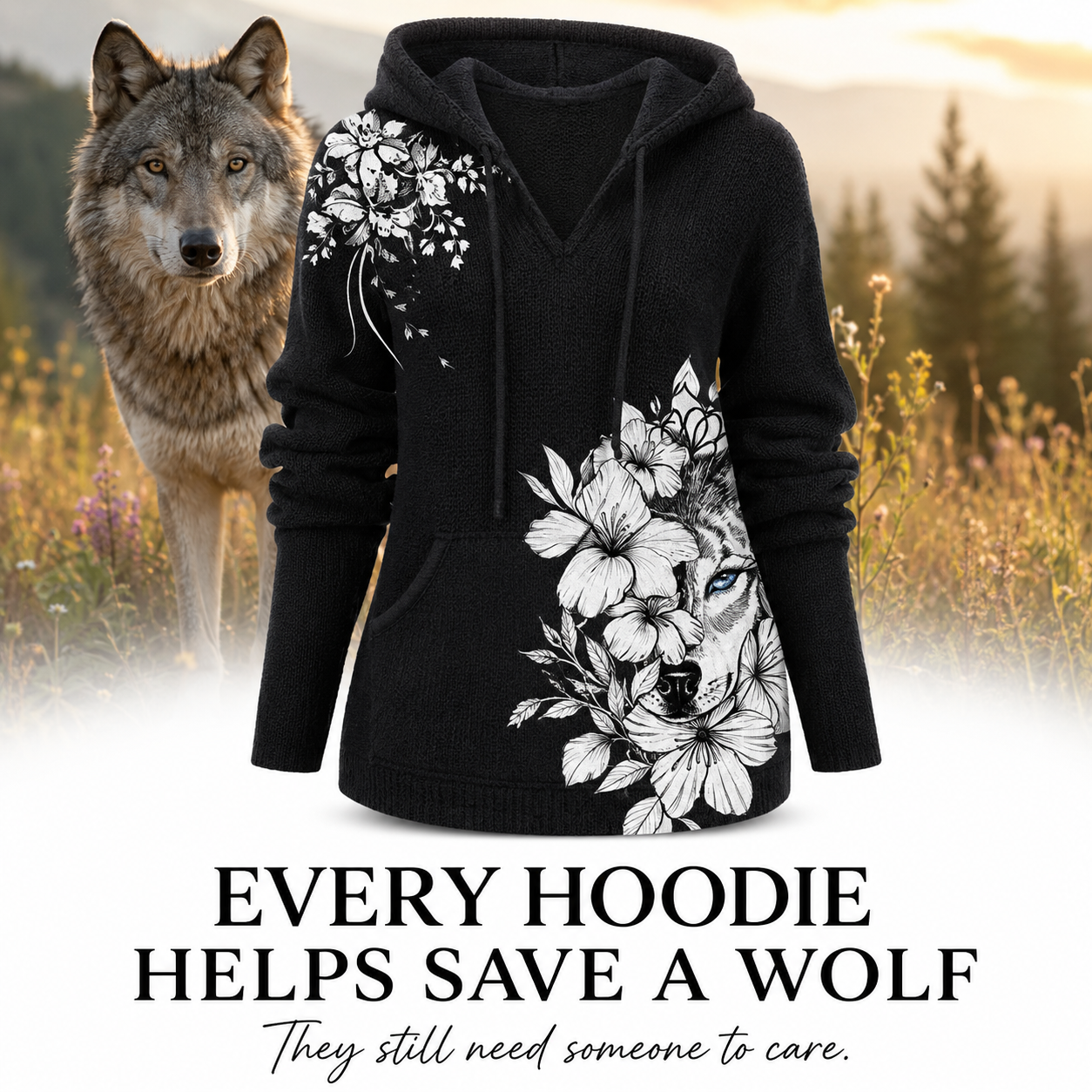 Women's Wolf Knit Hoodie